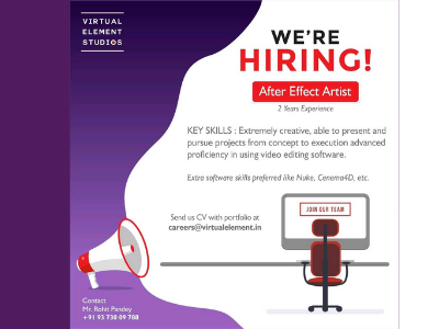 After Effects Artist required at Virtual Element Studios