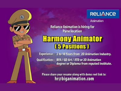 Harmony Animator required at Reliance Animation GD Art, 2D Anime