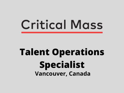 Critical Mass is hiring Talent Operations Specialist