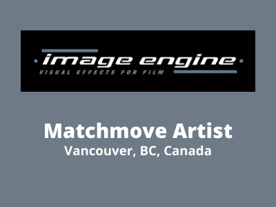 Matchmove Artist required at Image Engine