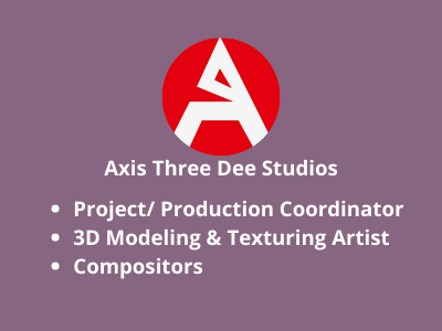 Axis Three Dee Studios is hiring 3D Artists