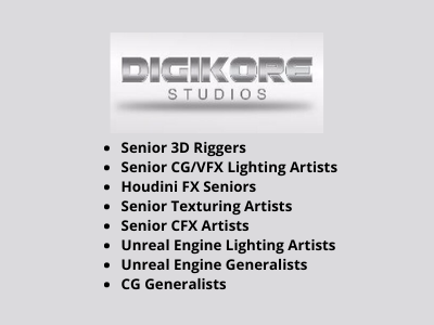 Multiple job opening for CGI team at Digikore Studios