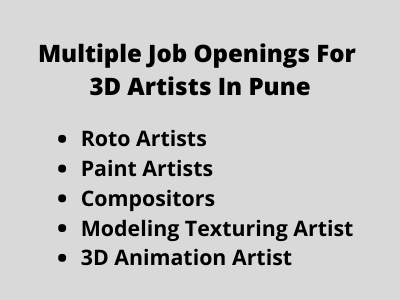 Multiple job openings for 3D Artists in Pune