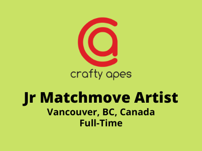 Crafty Apes Studio is hiring Junior Matchmove Artist