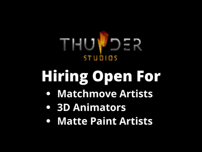 Thunder Studios hiring Matchmover Paint Artist Animators