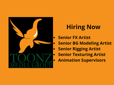 Toonz Media hiring for 3D Animation Department - BG, FX, Rigging
