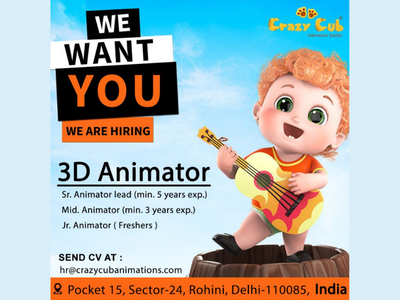 3D Animators required at Crazy Cub Animation Studio - Delhi
