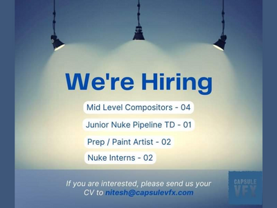 Hiring is open at Capsule VFX for multiple job