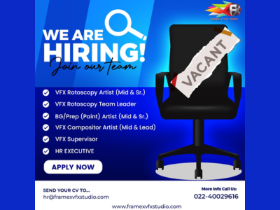 Frame X VFX Studio Multiple Job Openings - VFX, Roto, Paint