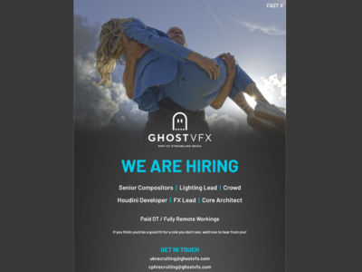 Multiple job openings at the Ghost VFX studio