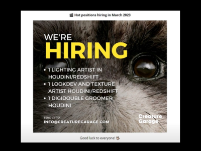 Latest job openings at Creature Garage Studio