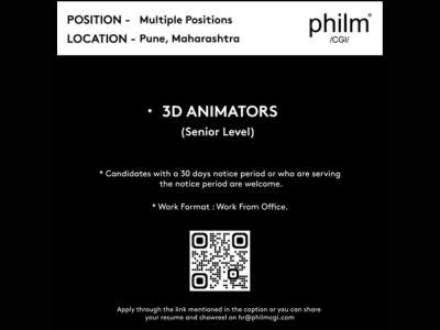 Senior 3D Animators required at Philm CGI