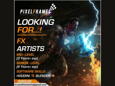 VFX Studio Pixelframes is hiring passionate FX Artists