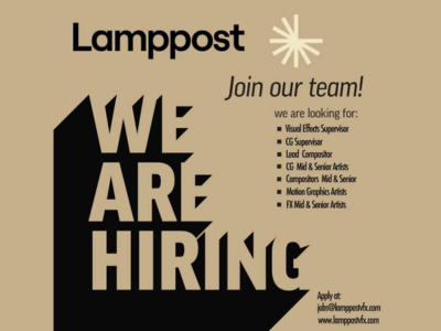 Multiple job openings at Lamppost VFX Studio