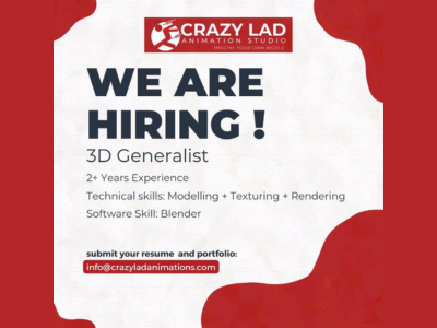 3D Generalist required at Crazy Lad Animation Studio