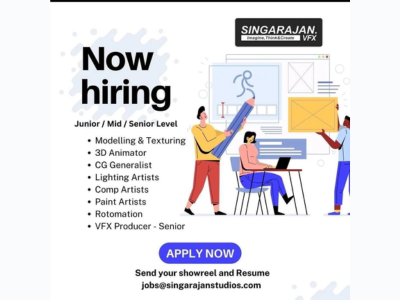 Multiple Job Openings At Singarajan VFX Studio - 3D, CG, Lighting