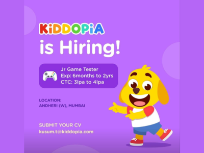 Kiddopia is looking for experienced Jr Game Tester