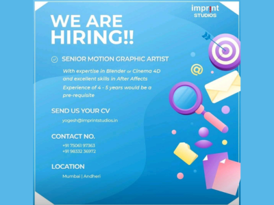 Blender 3D Generalist required at Imprint Studios