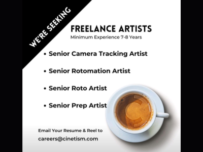 Cinetism is looking for experienced Freelance Artists