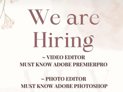MJay Photography is hiring Video Editor and Photo Editor