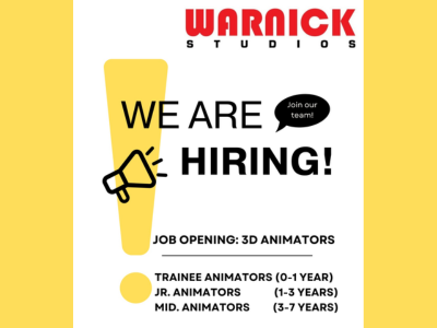 3D Animators required at Warnick Studios