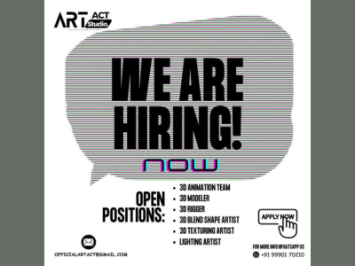 Multiple 3D job openings at Art Act Studio -Rigger, Modeler, Blender