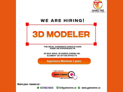 3D Modeler required at Games Tree Studio