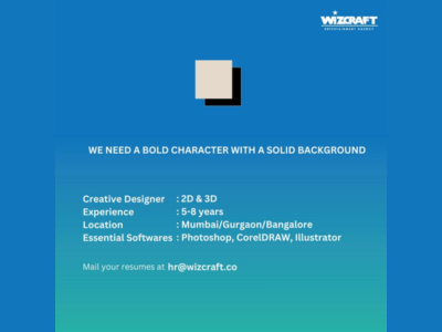 Creative Designer required at Wizcraft Entertainment Agency