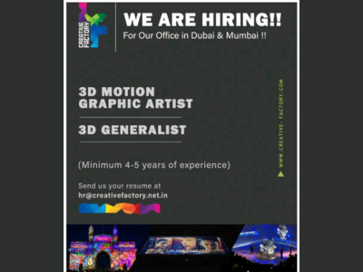 Creative Factory is hiring for 3D Motion Graphic Artist