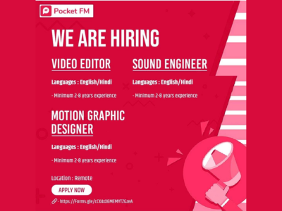 Multiple remote job openings at Pocket FM studio