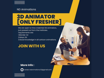 ND Animations is hiring fresher 3D Animators