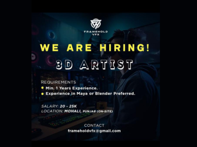 3D Artist required at FrameHold VFX Studio
