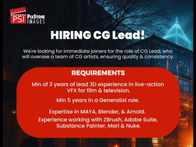 Pixstone Images Pvt Ltd is hiring CG Lead