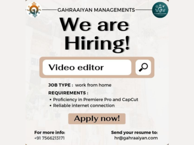 Work From Home job for Video Editor at Gahraaiyan Managements