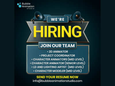 Latest job openings at Bubble Animation Studio