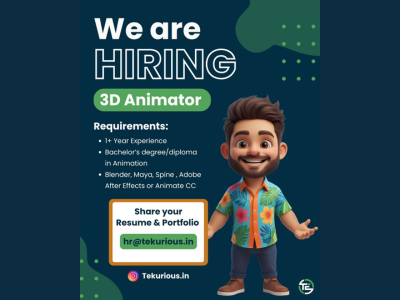 3D Animator required at Tekurious