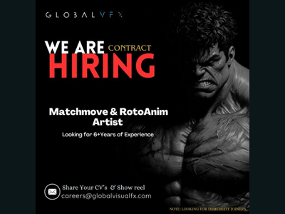 Contract job for Matchmove and RotoAnim Artist 
