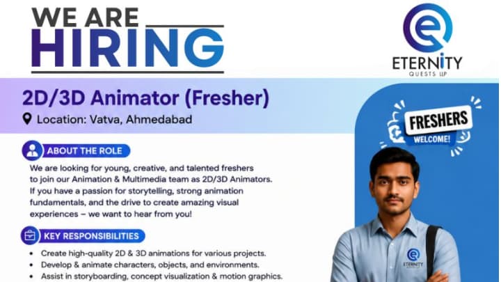 Hiring for 2D3D Animator Fresher Maya Blender